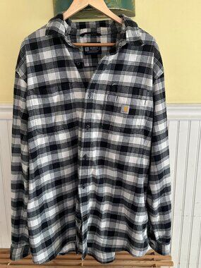 Carhartt Rugged Flex Black & White Plaid Long Sleeve Shirt XL Tall Relaxed Fit